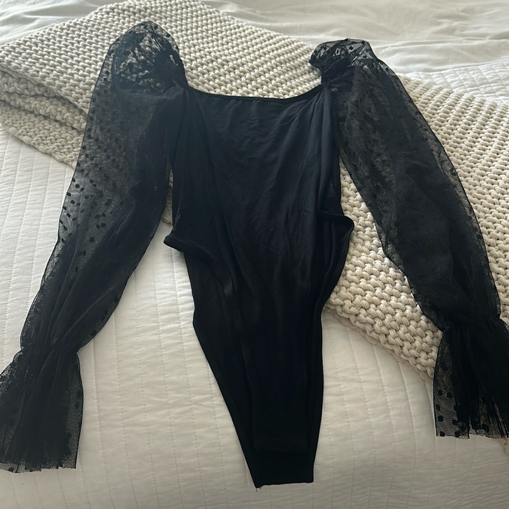 Long Lace Sleeve Black Body Suit